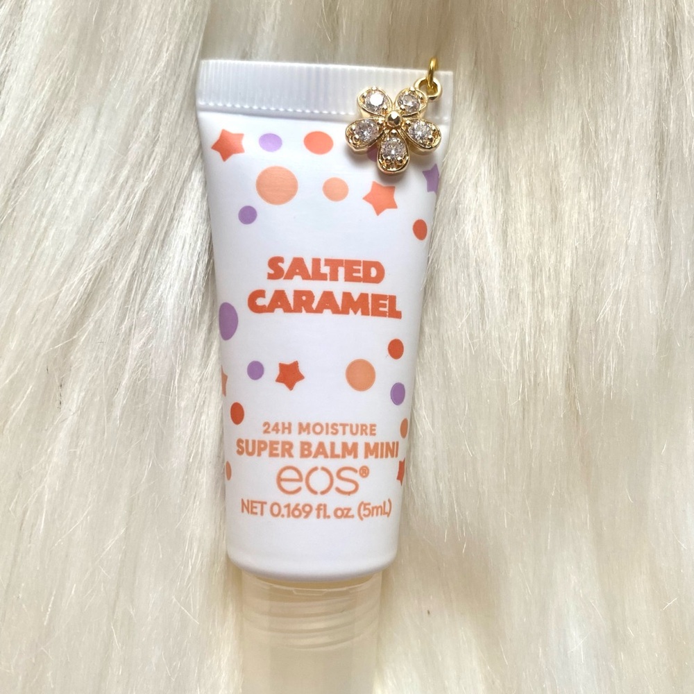 eos Salted Caramel Super Balm Mini with flower charm